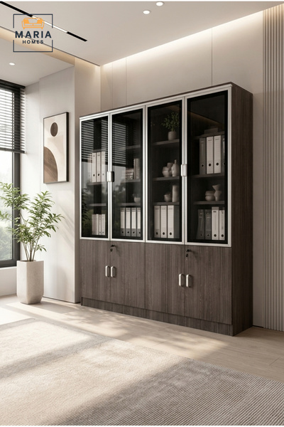 MARIA HOMES Modern Wooden Display Cabinet with Glass Doors – Office Storage B...