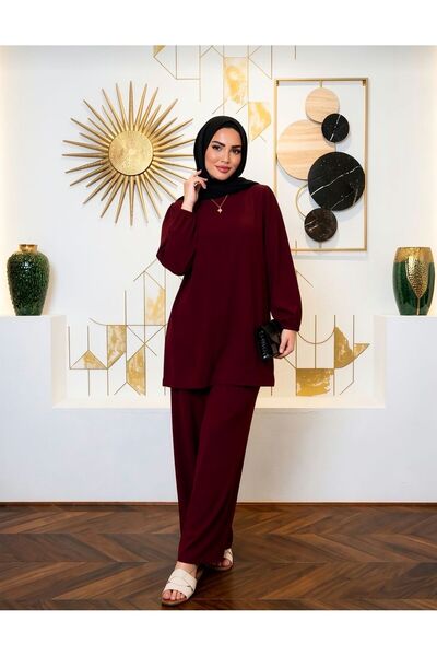 Gioni Costum tunică și pantaloni, roșu burgund închis