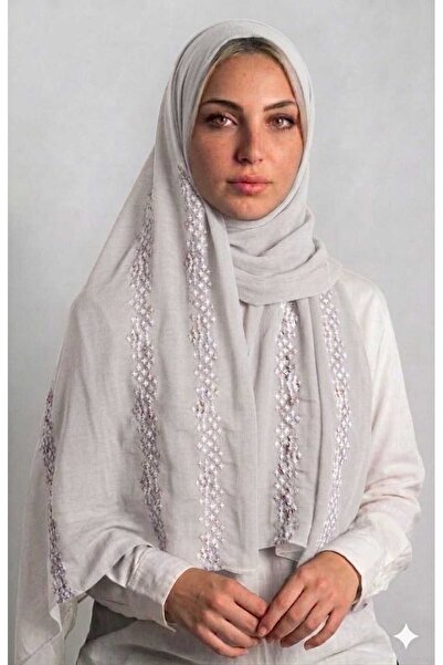 Veil Designer Pual Veil with Japanese Fabric, White and Gray Embroidery, Size...