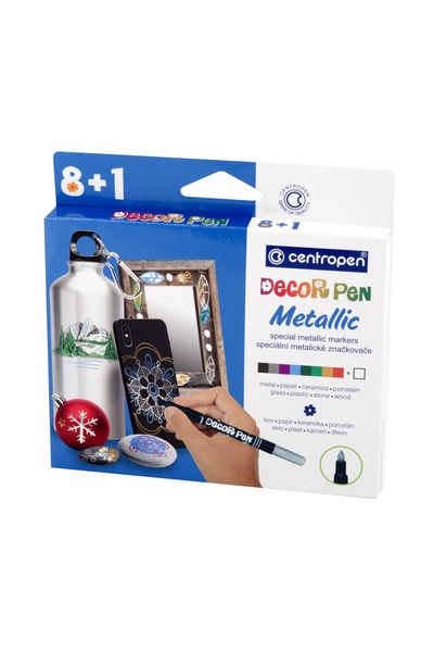 CENTROPEN Markere permanente pentru decorare. Slim 8+1 Culori Metalice 2737