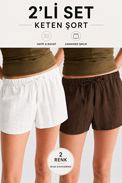 moda armanc Set of 2 Linen Blend Women's Shorts