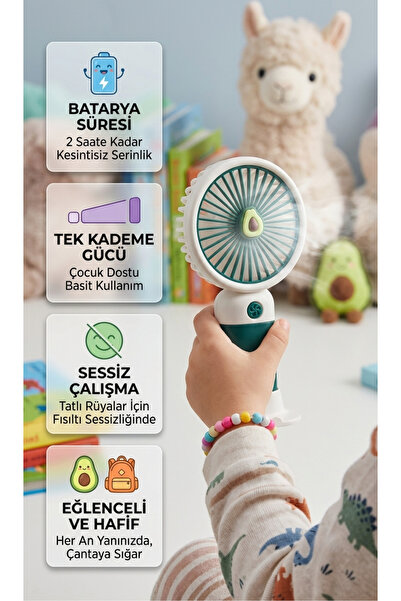 NOMOTHETIC Meyve Figürlü Çocuk Şarjlı Mini El Vantilatör - Standlı Taşınabili...