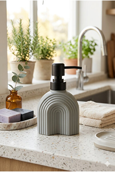 KLARHAUS Çizgili Bohem Minimal Cam Sıvı Sabunluk - 250ml - 14x6x5.5 cm