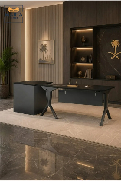 MARIA HOMES Modern Executive Office Desk with Side Storage Cabinet – Contempo...