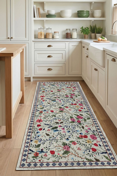 HALISHOP Flower Kaymaz Taban Makinede Yıkanabilir Dijital Baskılı Halı Kilim ...