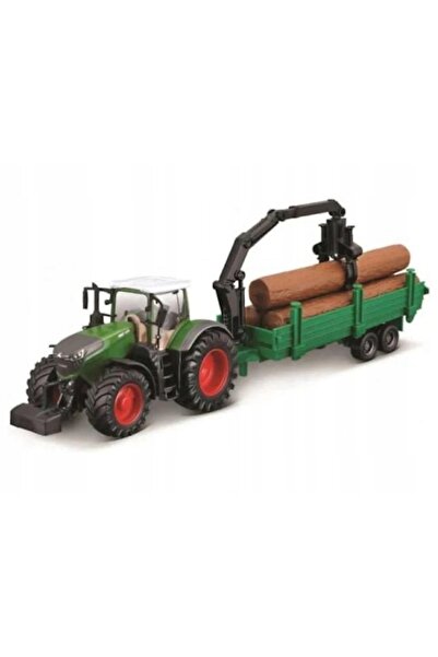 Bburago Junior FENDT 1050 VARIO TRACTOR VERDE CU REMORCĂ ÎNCĂRCĂTOR DE LEMNE ...