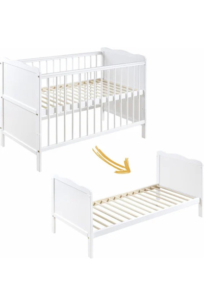 Royal Pătuț 2 în 1 din lemn masiv de fag, co-sleeper inteligent, convertibil ...