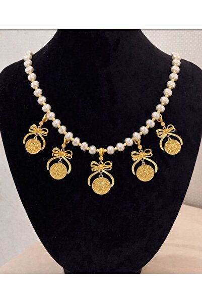 GEZERGOLD TAKI Quarterly 5 in One Place Bow Pendant 60cm Luxury with Pearl an...