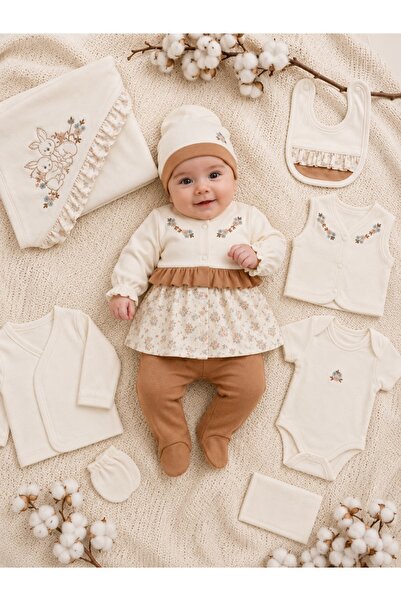 Pure Boutique Set nou nascut fetita 10 piese 100% bumbac, rochita florala, pa...