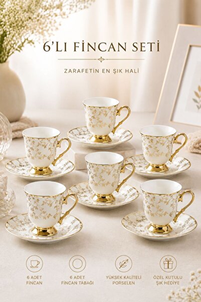 MİORA HOME 6’LI PORSELEN GOLD KAHVE FİNCANI