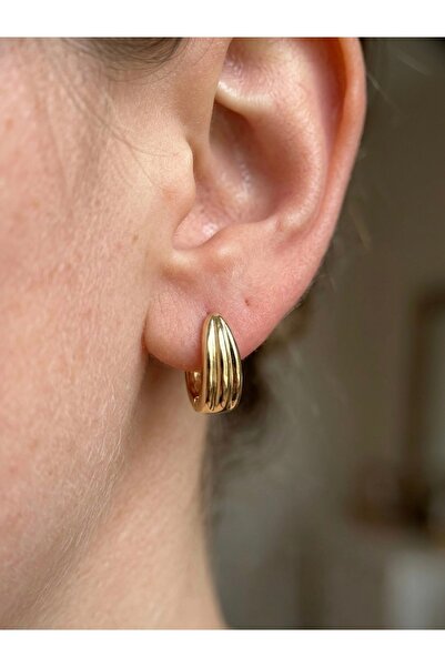 Nuggita Damla Form Striped Steel Earrings 1.9 cm
