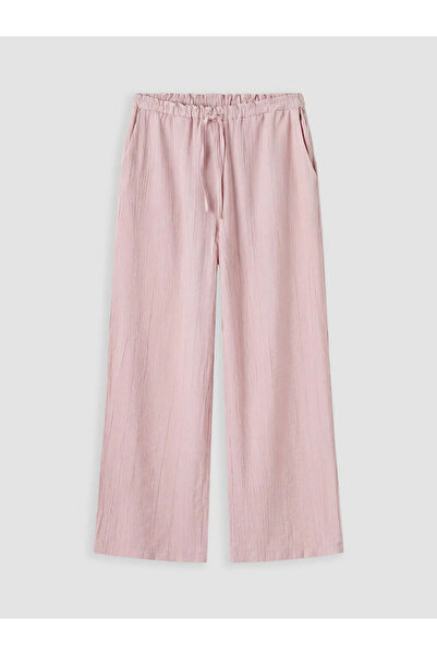 LC Waikiki Pink Textured Women's Trousers with Elastic Waist