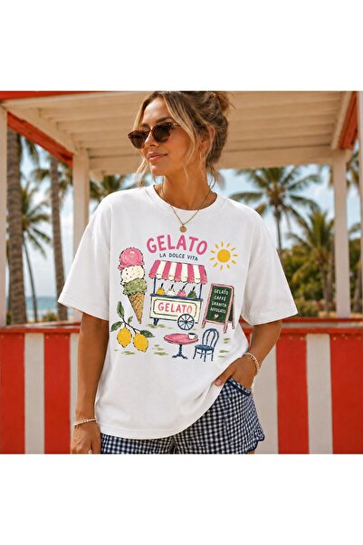 Grafftee Clothing تي شيرت كبير الحجم مطبوع عليه جيلاتو للجنسين