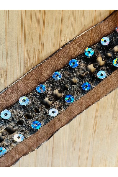 Öztürk Tuhafiye Laser-Cut Satin Fabric and Sequin-Embroidered Decorative Ribb...