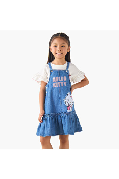 SANRIO Crew Neck Short Sleeve T-shirt and Pinafore with Button Closure