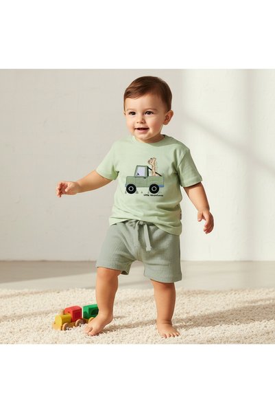 Juniors Crew Neck Short Sleeves T-shirt and Shorts Set with Safari Embroidery