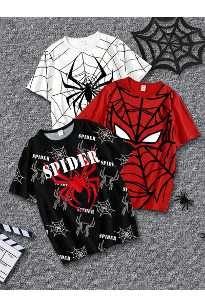 Take Two By Styli Boy's Pack of 3 Spider Theme Graphic Print T-shirt