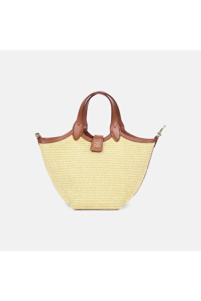 Desa Women's Yellow Leather Detailed Straw Handbag