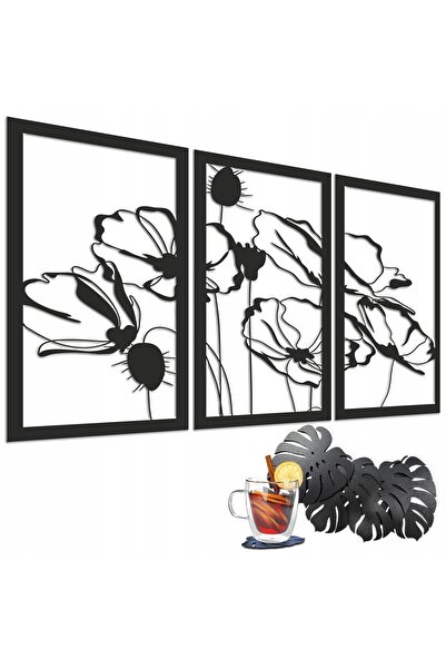 Naklejkomania Tablou 3D triptic flori, panou traforat, decor de perete boho, ...
