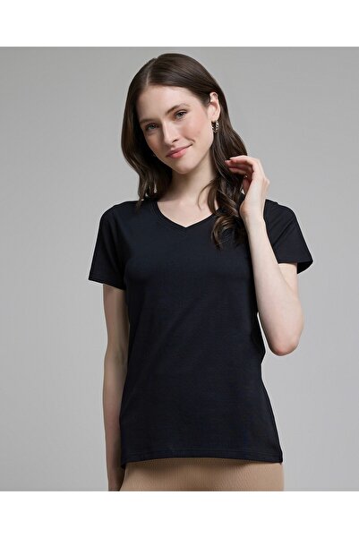 R&B Solid T-Shirt With V-Neck And Short Sleeves