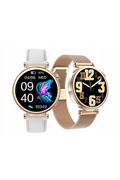 KIANO Smartwatch Stil Ceas Auriu Alb 41mm AMOLED NFC + curea suplimentară