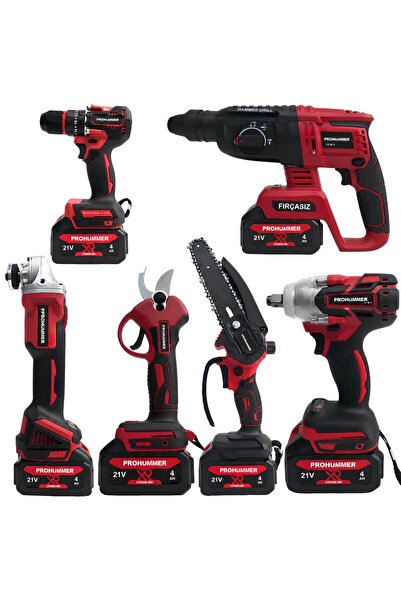PROHUMMER PH338 Profesyonel Kömürsüz Akülü Kırmızı 6lı Set - 21V 4ah (Kırıcı ...