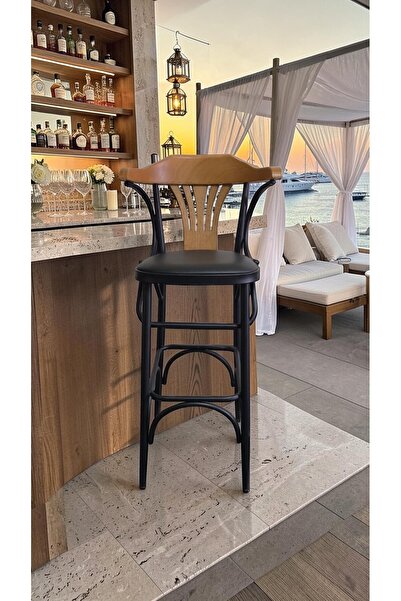 Erşen Valencia Serisi 75 CM Siyah Deri Bar Sandalyesi – Metal Ayaklı Modern M...