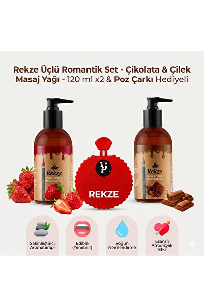Rekze Yenilebilir Çikolata Çilek Vücut Masaj Yağı 120 ml İkili Set ve Çiftler...