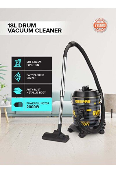 Geepas Drum Vacuum Cleaner- 18 L Dust Bag, Metallic Tank, Powerful Suction, D...