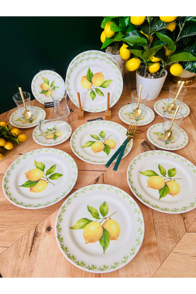 CASA DE BELLA Lemon Gold Gilded 24-Piece Tea and Cake Set for 6 People