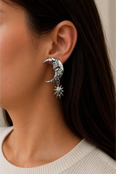 Jerie Moon and Star Figure Plate Earrings