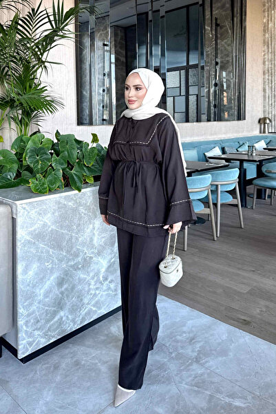 İmajButik Bitter Brown Waist-Tie Tunic and Trousers Set