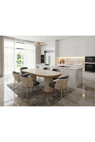 ÜNALMIŞ SALON MASASI YEMEK ODASI TAKIMI 95X185 6 KİŞİLİK SANDALYE YEMEK MASA ...
