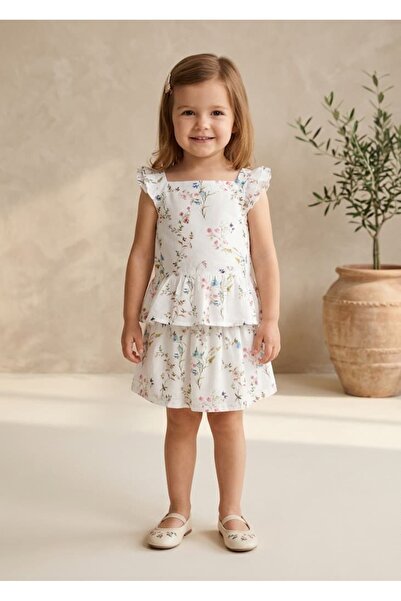 Ozmoz By Mukadder Özden Organic Floral Ruffled White Summer Little Girl's Blo...