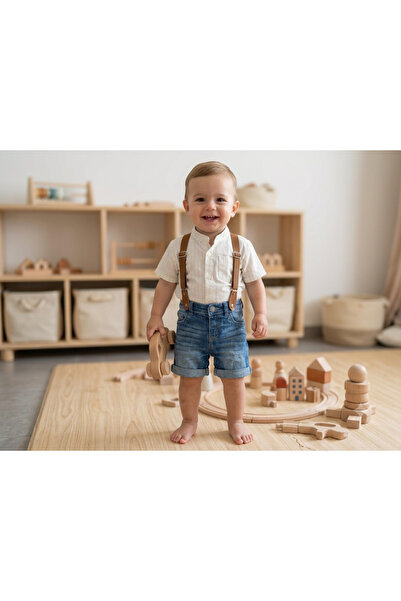RÜYA KİDS Boy's denim shorts casual 2-piece top and bottom set