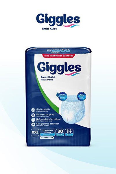 giggles Yetişkin Emici Külot Bez XXLarge Bel Ölçüsü 170+cm Islaklık Göstergeli 30'lu 1 Paket 30 Adet