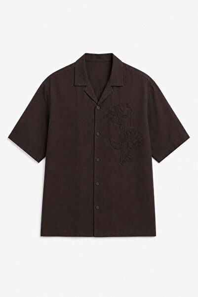 Antioch Brown Linen Blend Embroidered Men's Shirt