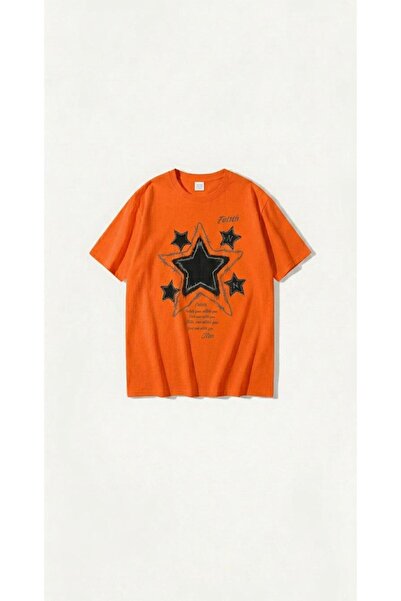 KOZİA OUTDOORS Women's Men's Unisex Star Print Crew Neck T-Shirt