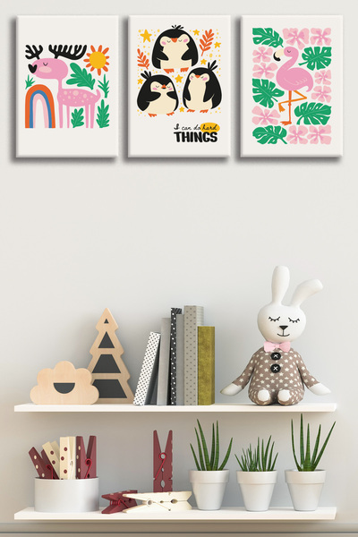 Tilki Dünyası Set de 3 tablouri pe pânză pentru camera copiilor 5 - Decor de ...