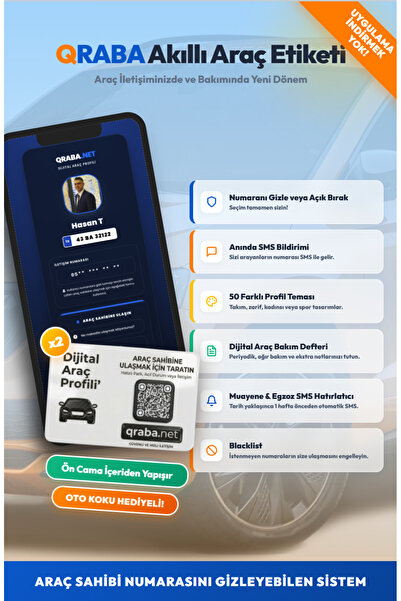 OTOQR DAMALI TELEFON GÖSTERMEYEBİLEN QR NUMARATÖRLÜ UYGULAMASIZ RENKLİ QR ARAÇ ÖN CAM ETİKETİ
