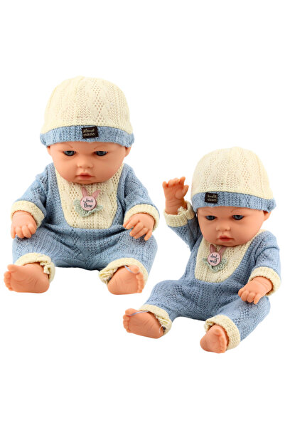 LeanToys Păpușă bebeluș în ținută tricotată albastră cu căciuliță