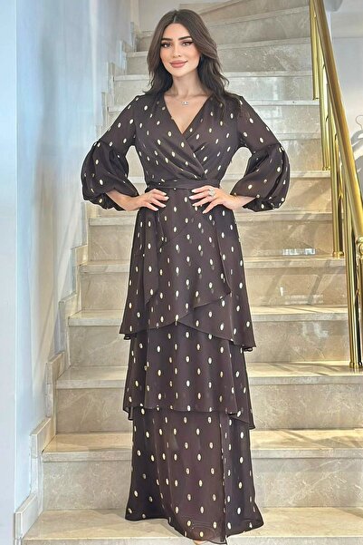 Rain and River Varak Dotted Chiffon Maxi Dress