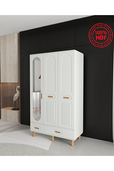 Teen & Bright PERA 3 KAPAKLI ÇEKMECELİ GARDIROP - TAMAMI MDF