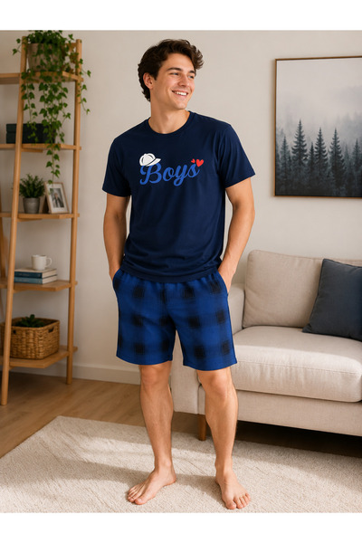 SERPİL Erkek Şortlu Pijama Takımı Boys Baskılı Lacivert Kısa Kollu Yazlık Ev ...