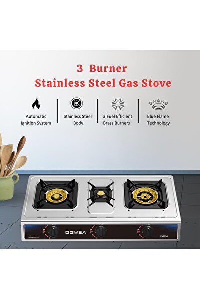 DOMEA Stainless Steel Gas Burner With Auto Ignition | 3 Burners Stove, Brass ...