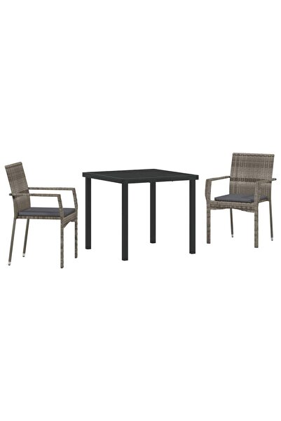 vidaxl Set de masă pentru grădină cu pernă 3 pcs Gri poliratan