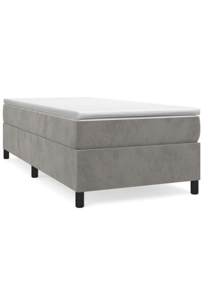 vidaxl Pat boxspring cu saltea, gri deschis, 90 x 200 cm, catifea