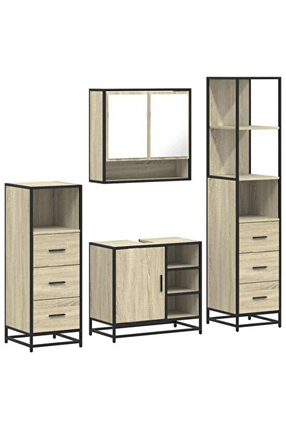 vidaxl Set de mobilier de baie din 4 piese din lemn de stejar Sonoma
