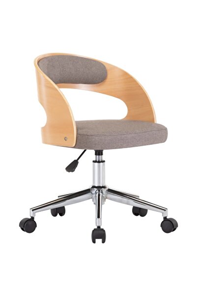 vidaxl Scaun de birou pivotant, gri taupe, lemn curbat și textil