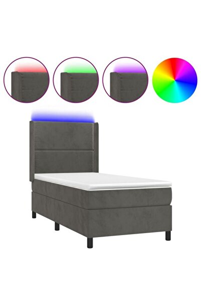 vidaxl Pat continental cu saltea și LED, gri închis, 80 x 200 cm, catifea